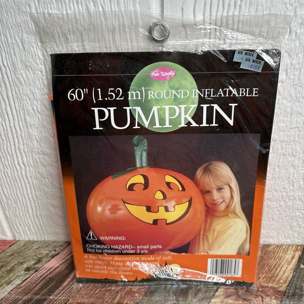Vintage Fun World 60 Inch Round Inflatable Pumpkin NEW NOS Halloween 80s/90s